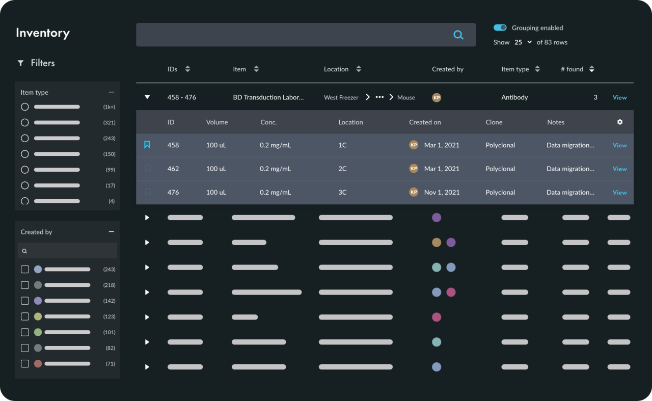 Genemod's inventory search page