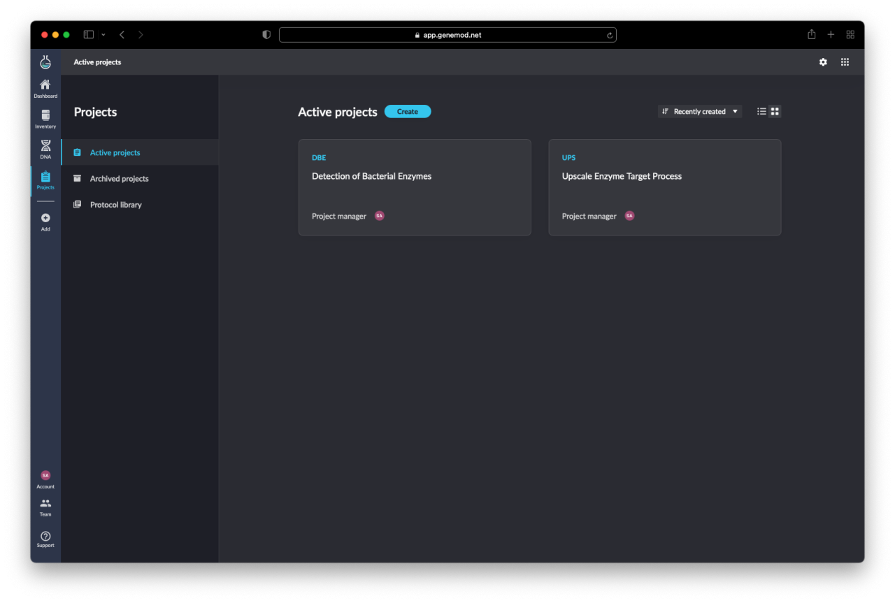 Genemod's Project management tool